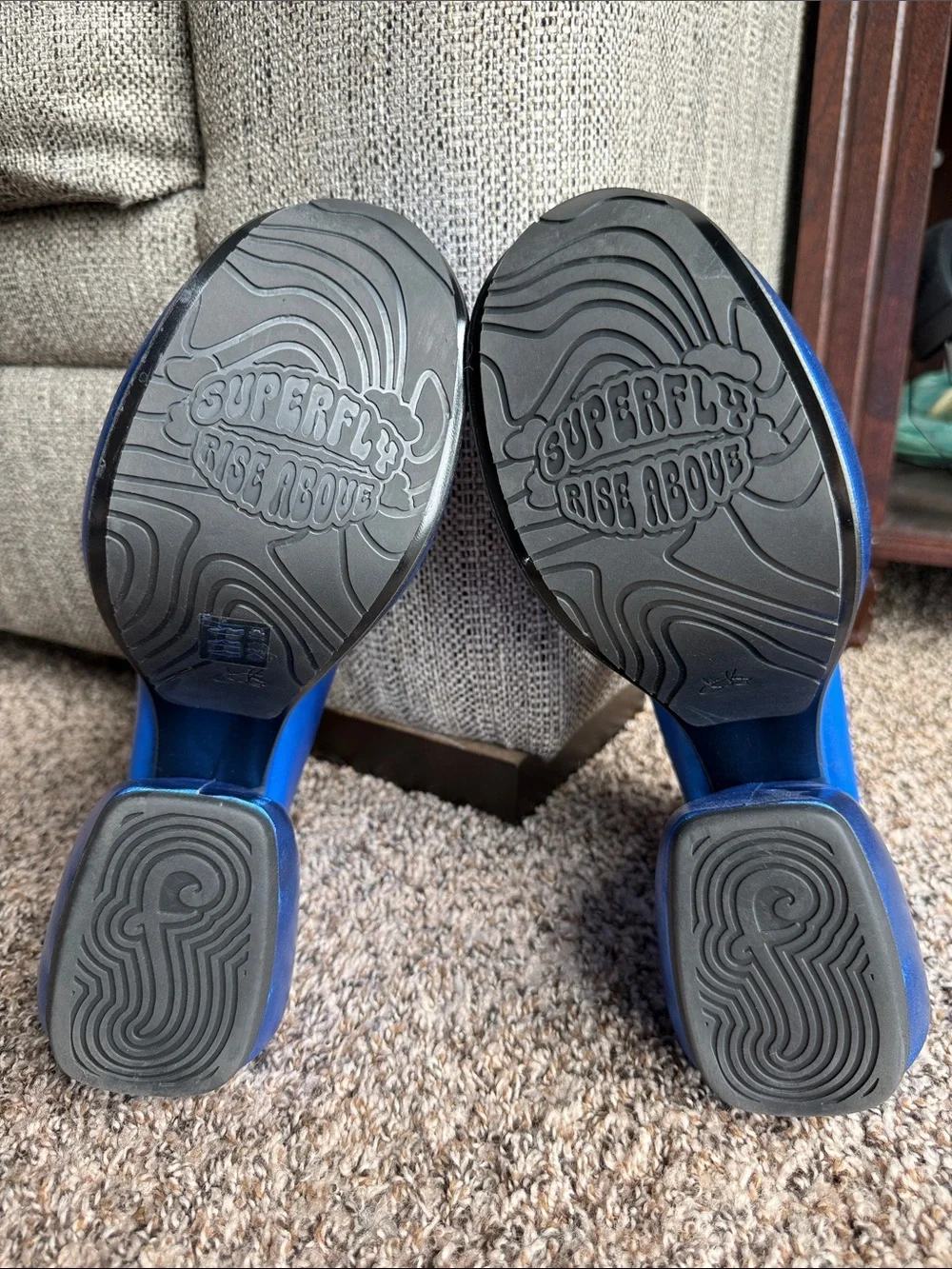 John Fluevog Superfly Kool in Metallic Blue Platform Maryjane Shoes